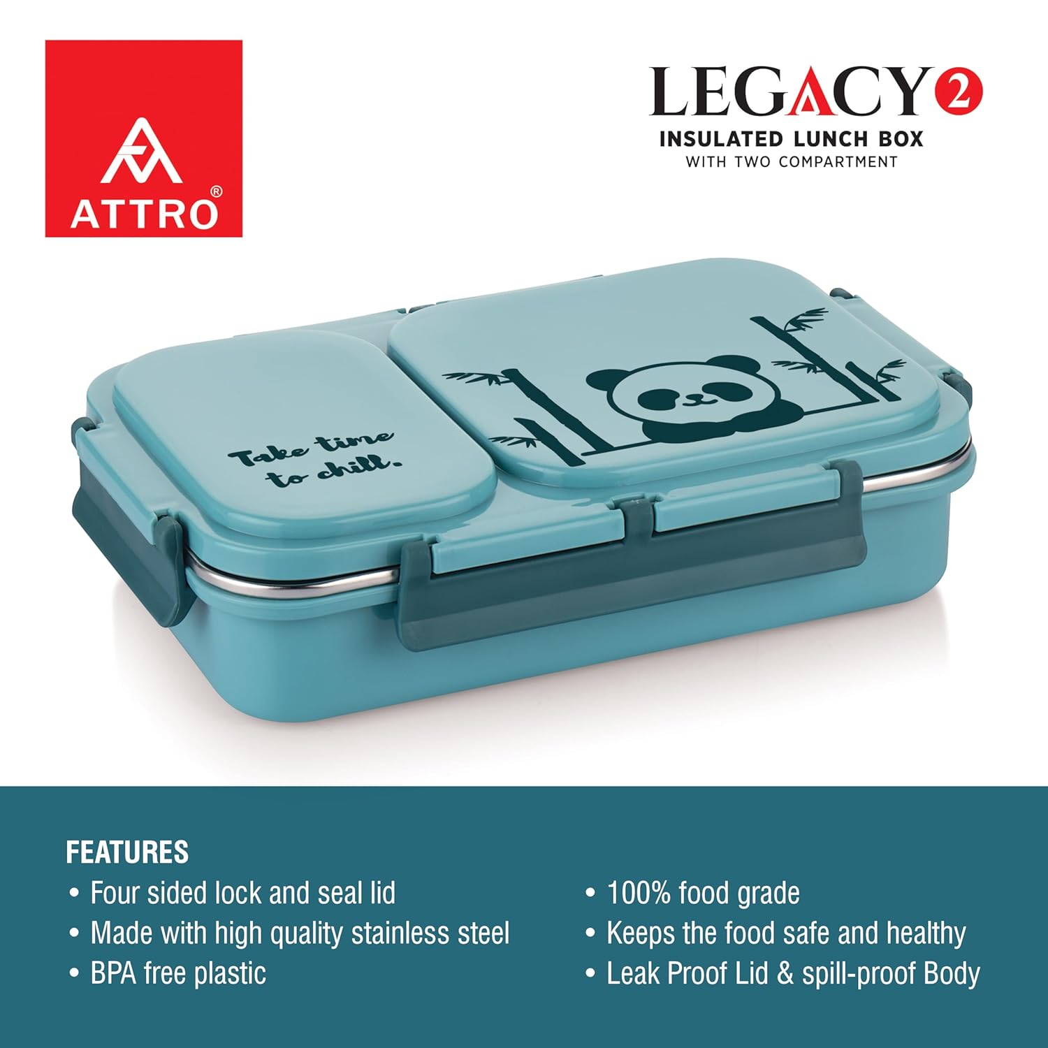 Attro Legacy Stainless Steel 2 Compartment Lunch Box