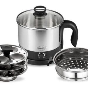 Pigeon 1.5 Liters Multipurpose Electric Kessel 3 in 1 Value Pack, Multi Cooker, Idli Stand with 3 Plates, Steamer With Stainless Steel Stand (Black & silver)