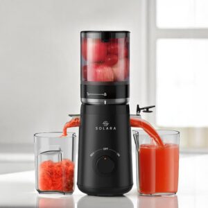 SOLARA Cold Press Juicer with Automatic Fruit Cutting – 200W Slow Masticating Juicer for Home (Black)