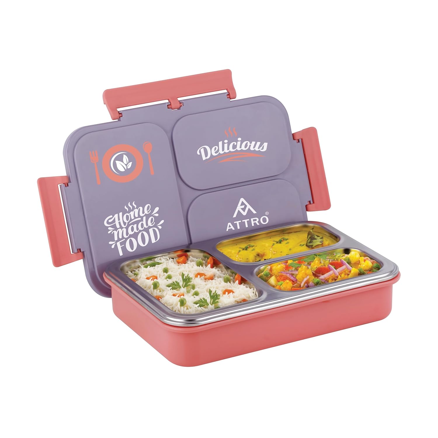Attro Legacy Stainless Steel 3 Compartment Lunch Box