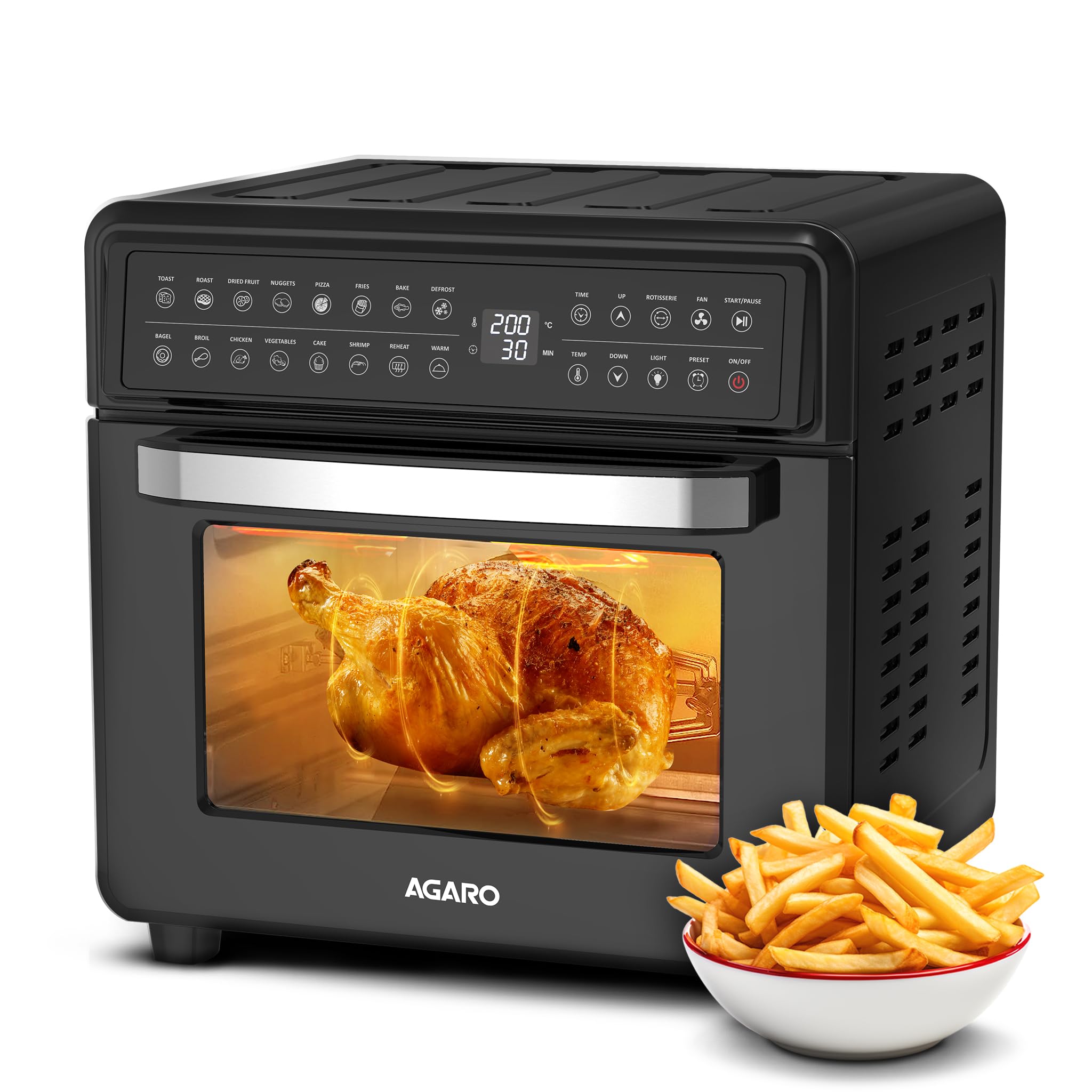AGARO Regal Plus Air Fryer 23 Litre, 1800W Electric Convection Oven with Rotisserie, 16 Presets, Black
