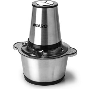 AGARO Delite Vegetable & Meat Chopper for Kitchen, Garlic Peeler, Egg Whisker, 2L Bowl, 400W Motor, 3 Speed Settings, Meat Grinder, Vegetable Mixer, Stainless Steel Body, Onion, Garlic, Fruits.