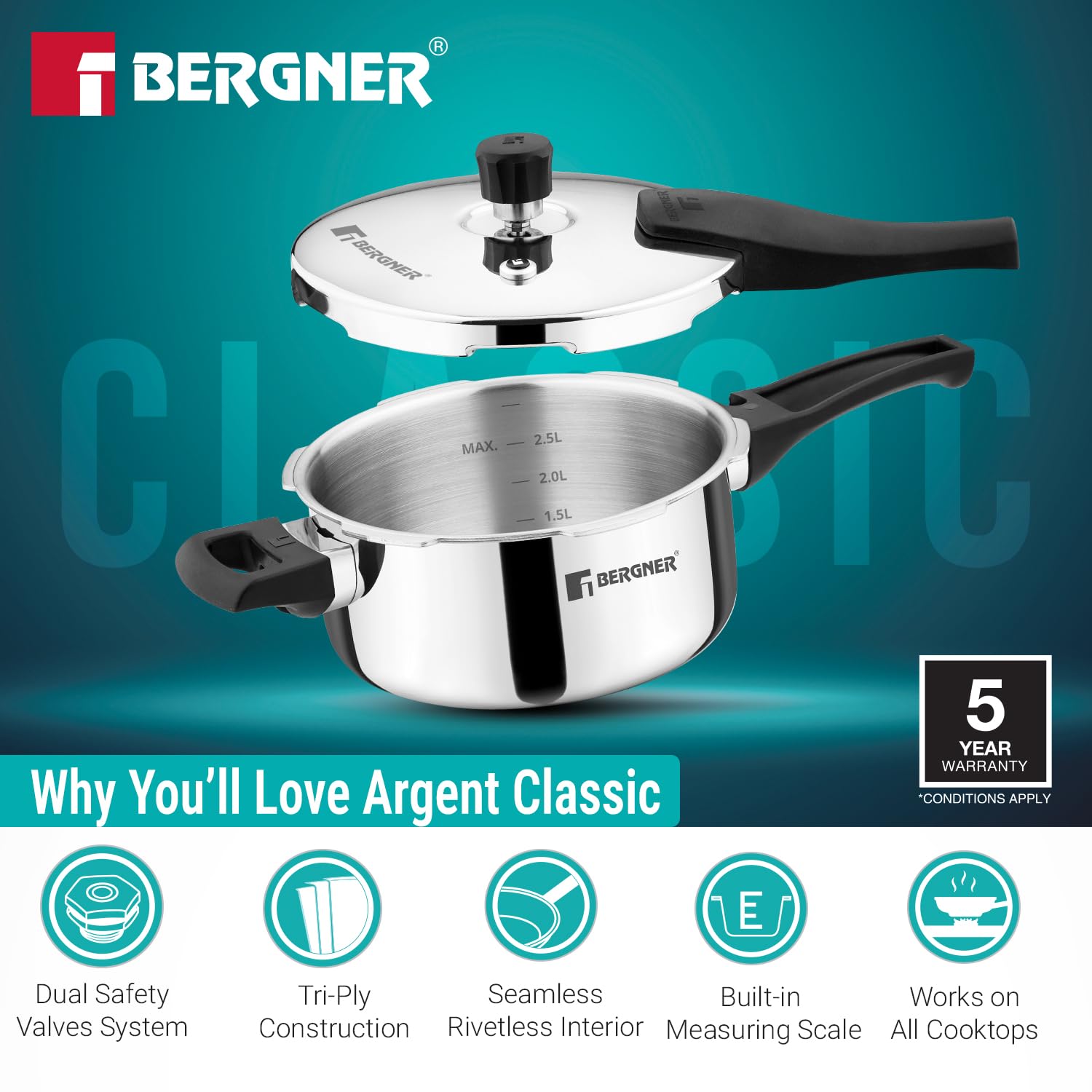 Bergner Argent Classic Triply Stainless Steel