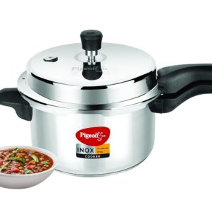PIGEON Inox Stainless Steel 5 Litre (14046), Induction Base Pressure Cooker, Outer Lid, Silver