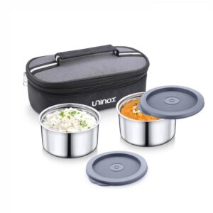 uninox Doodle 2 Stainless Steel Lunch Box with 2 Double Wall Containers 300 ml with Steel Lid and Insulated Carry Bag