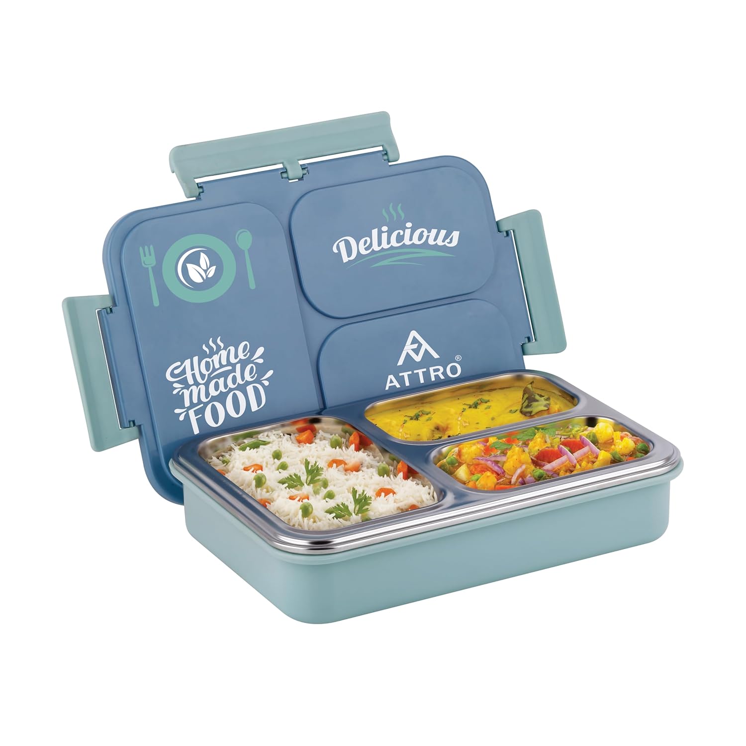 Attro Legacy Stainless Steel 3 Compartment Lunch Box