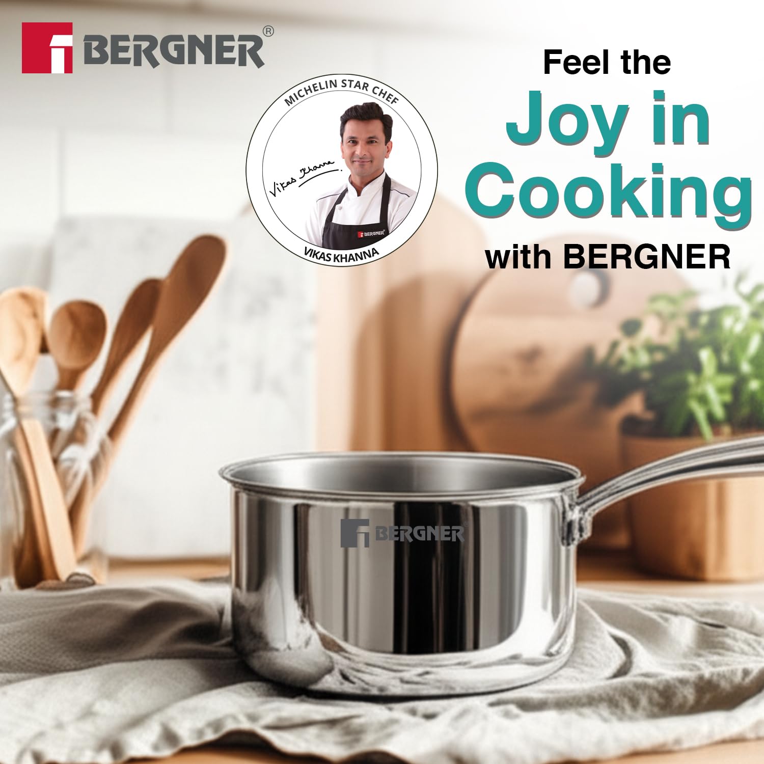 Bergner Argent Junior Chef TriPly Stainless Steel Sauce Pan with Lid