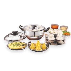 JVL Triply 5-in-1 Multi Kadai Steamer Set with Stainless Steel Lid - 2.5L Induction Compatible Small MK20