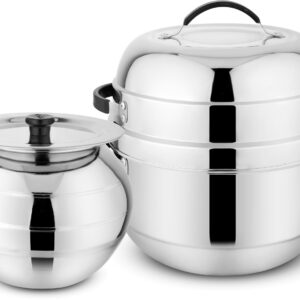 Prabha Stainless Steel Thermal Rice Cooker - Efficient 1Kg Capacity, Thermal Heating, Gas Stove Compatible, Serving Pot, 1-Year Warranty