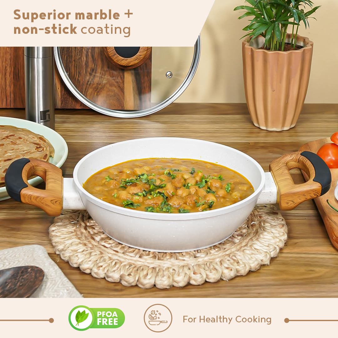 Bergner Naturally Forged Aluminum Kadai with Glass Lid