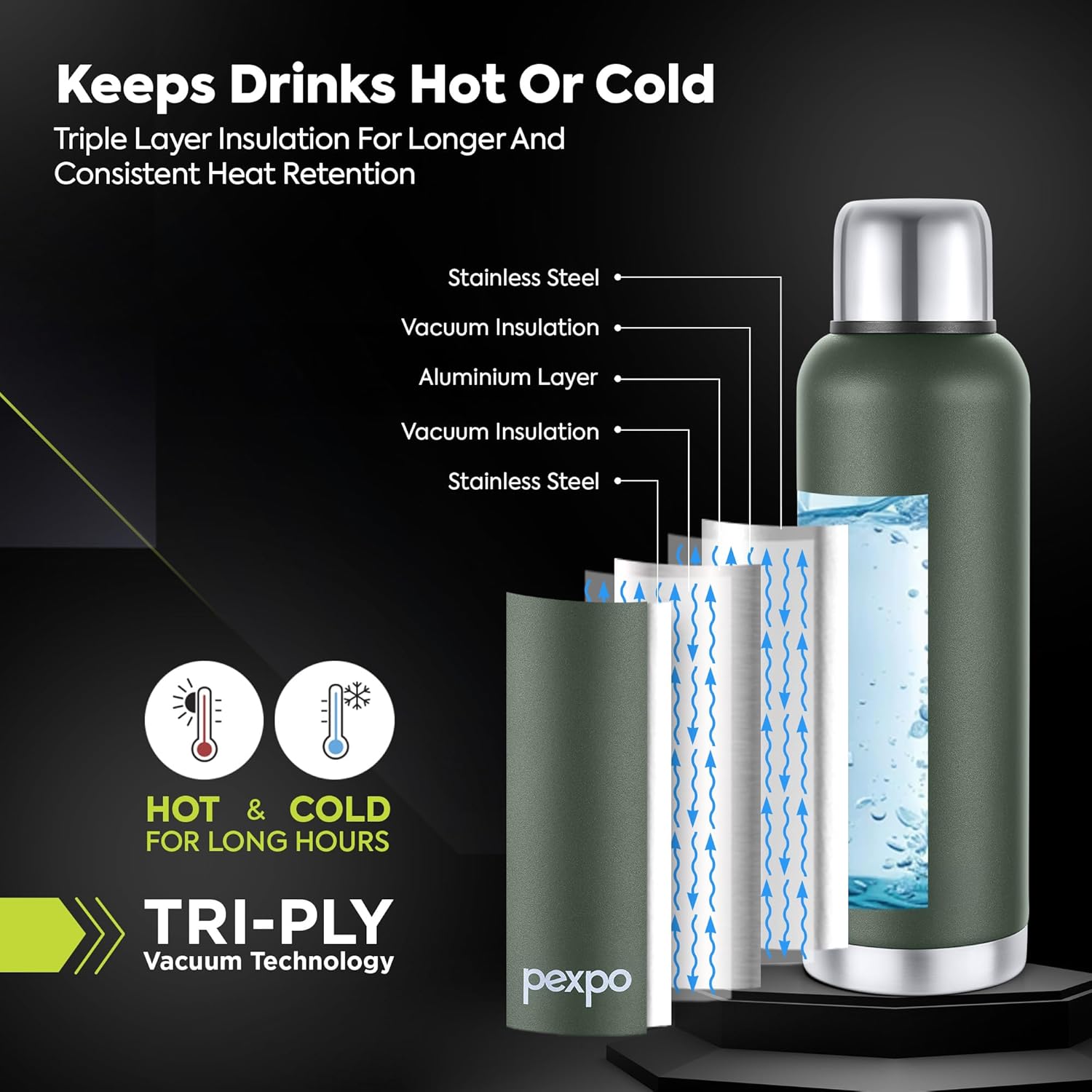 Pexpo Thermos Flask Water Bottle