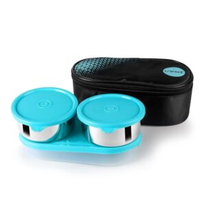 uninox Sabke Liye Stainless Steel Lunch Box with 2 Leak-Proof Containers, 1 Plastic Chapati Tray & Fabric Carry Bag | Office, School & Travel Tiffin | BPA-Free & Durable | Multipurpose | Blue