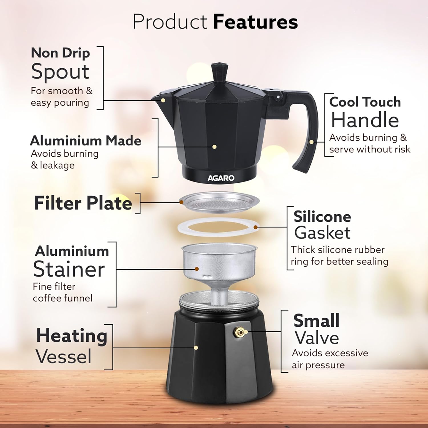AGARO Classic Moka Pot, Espresso Coffee Maker
