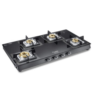 Prestige Vectra 4 Burner Glasstop Gas Stove | Superior Toughened Glass | 360° Revolving Nozzle