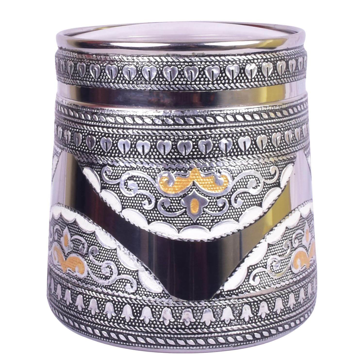 Stainless Steel Storage container Minakari Antique Design See Through Lid Multi-Purpose Storage Air tight lid 1000 ml/1500 ml capacity Stainless Steel Deep Dabba