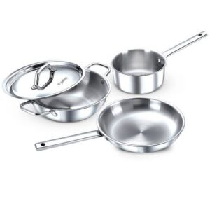 Prestige Triply 3Pcs Set Fry Pan 24Cm / Sauce Pan 16Cm / Kadai 24Cm With SS Lid