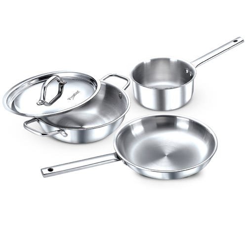 Prestige Triply 3Pcs Set Fry Pan 24Cm / Sauce Pan 16Cm / Kadai 24Cm With SS Lid