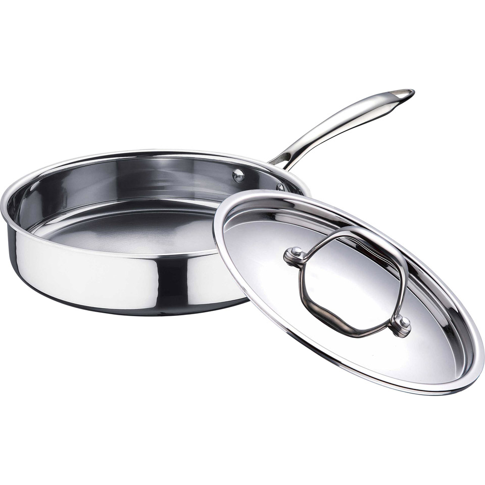 Bergner Argent Triply Stainless Steel Sautepan/ Deep Frypan with Stainless Steel Lid, Induction Base, Silver, Gas Ready