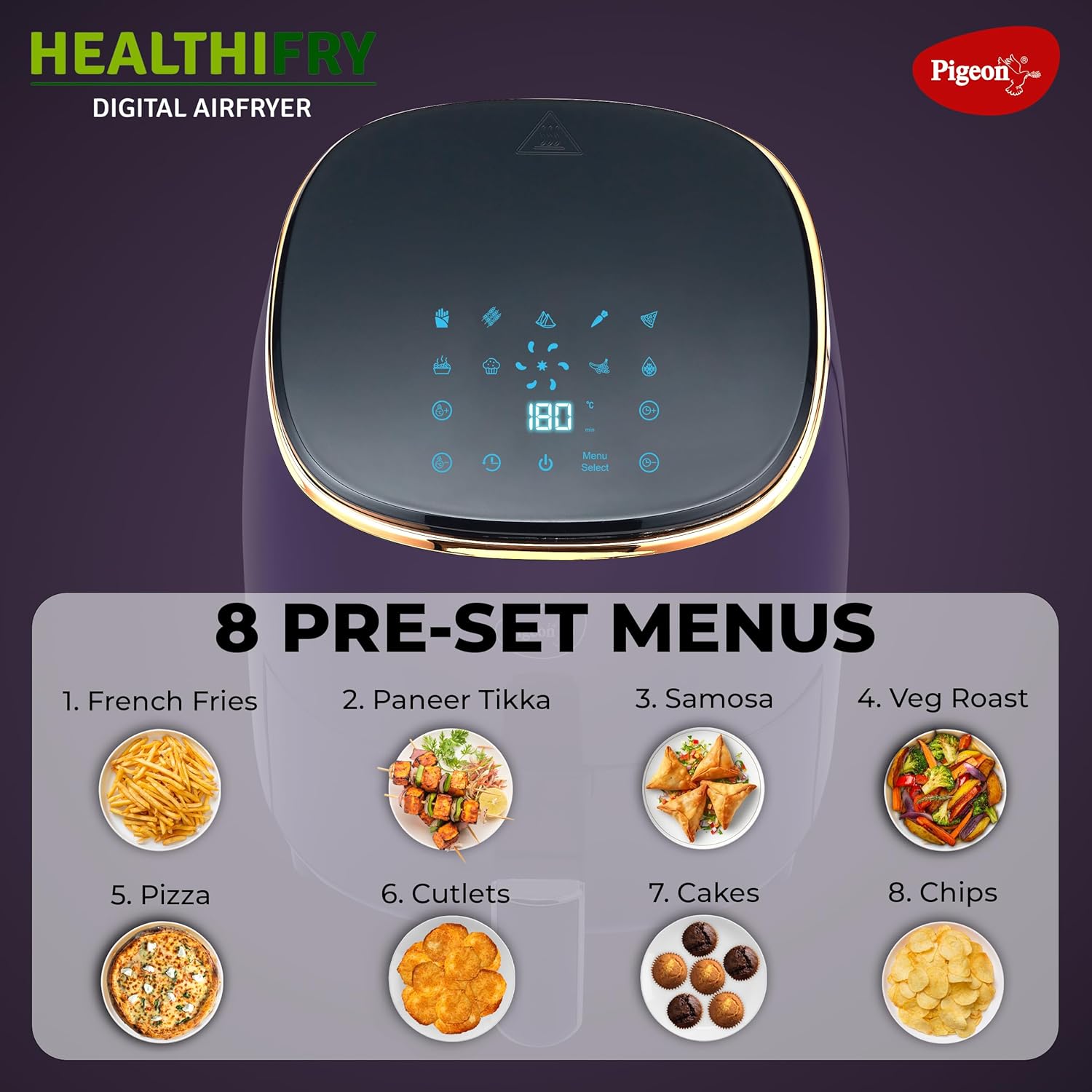 Pigeon Healthifry + Digital Airfryer with 2 Silicone Baskets