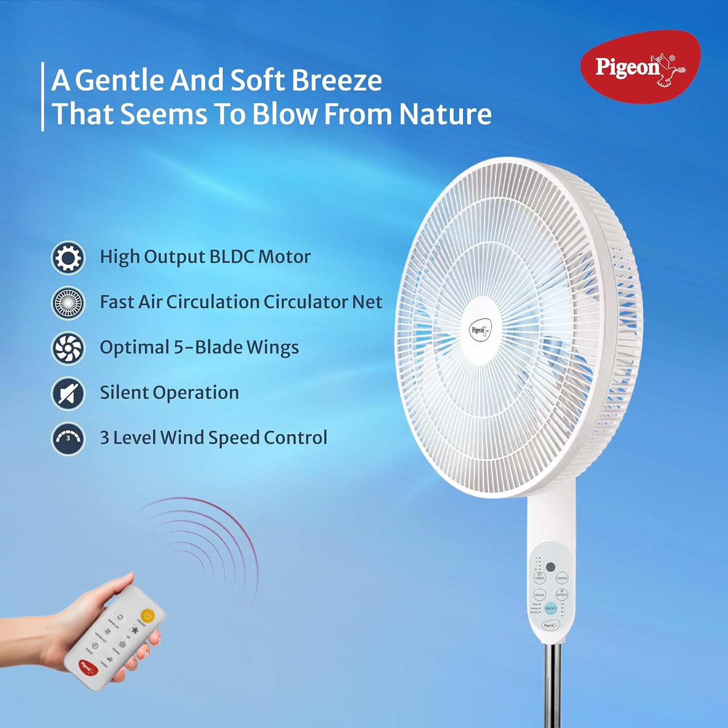 Pigeon BLDC Pedestal Fan with Remote