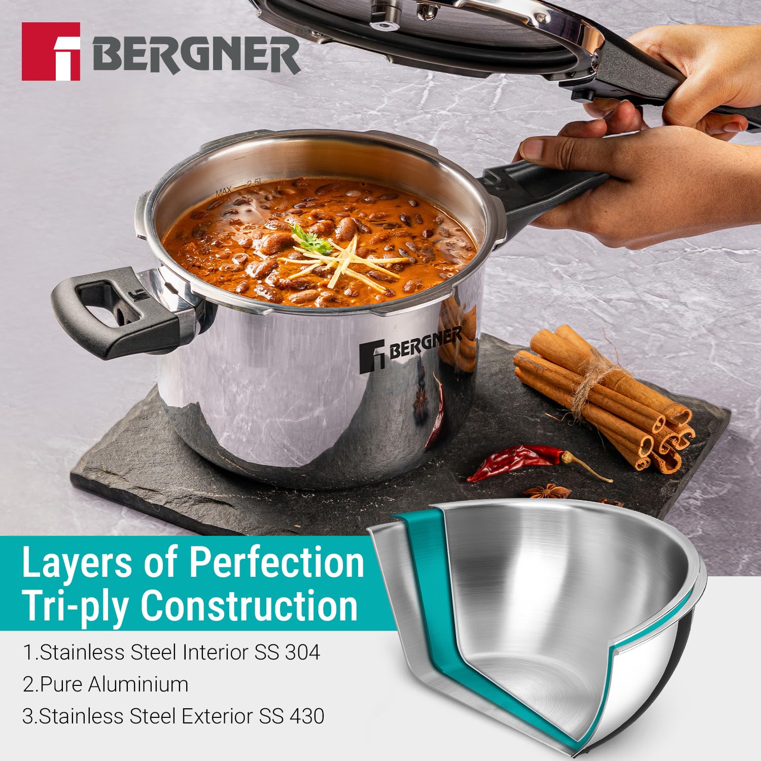 Bergner Argent Elements Triply Stainless Steel