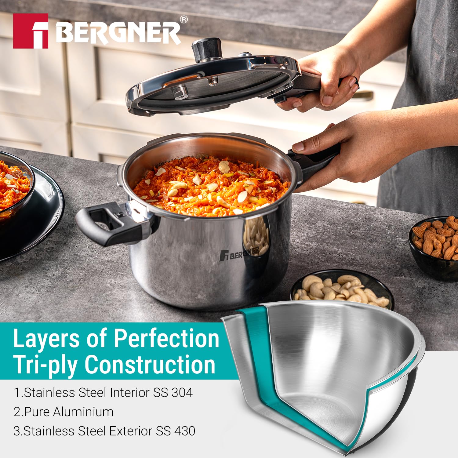 Bergner Argent Triply Stainless Steel Pressure Cooker