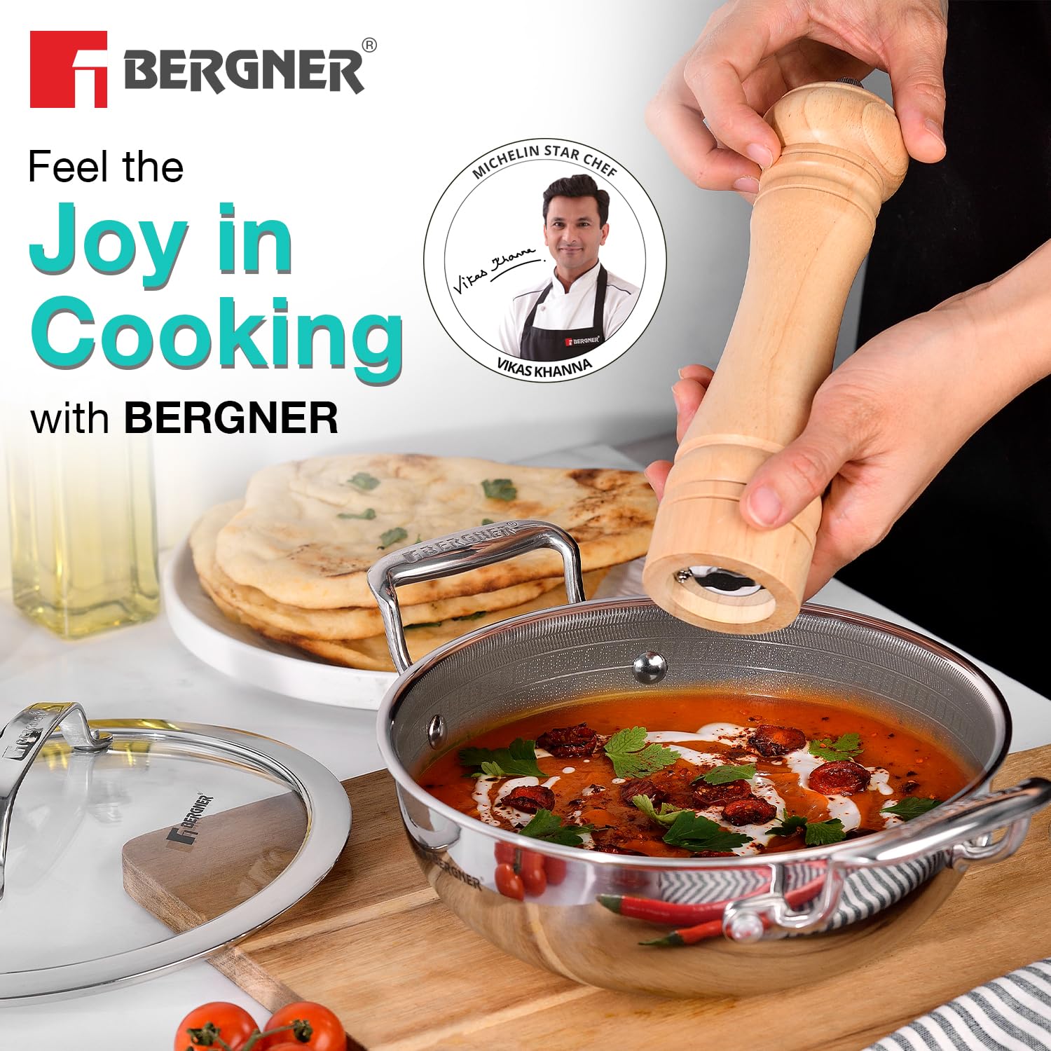 Bergner Hi-Tech Grio X Ceramic Kadai with Glass Lid