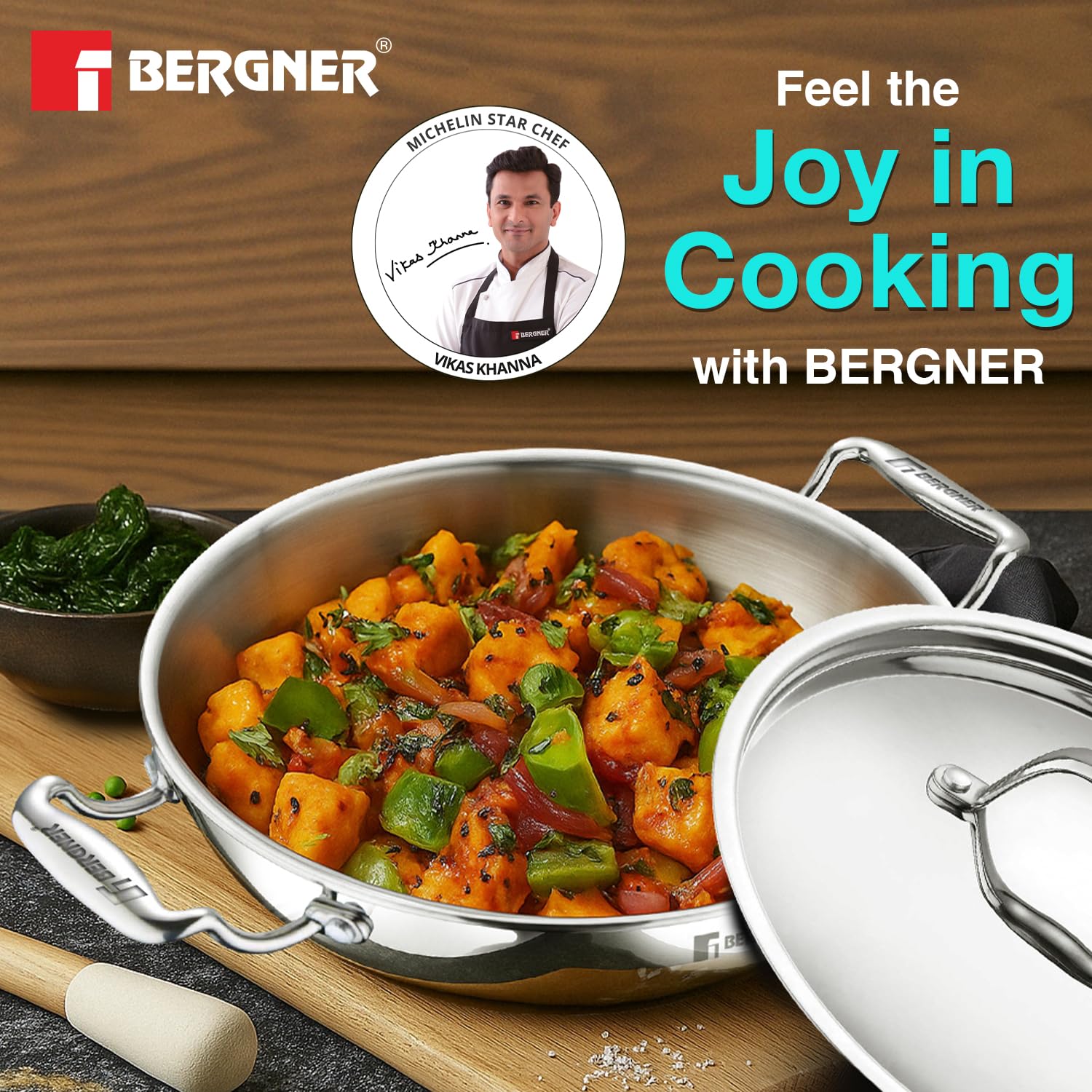Bergner Argent Kadai with Stainless Steel Lid