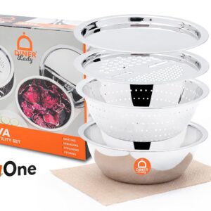 Stainless Steel Java multiutility Set, 4 Pieces for Grating Chopping Straining and Storing, 2000ml Storing Capacity with Twin Slice Blades and Dual Grating Option. The Ultimate PREP Tool.