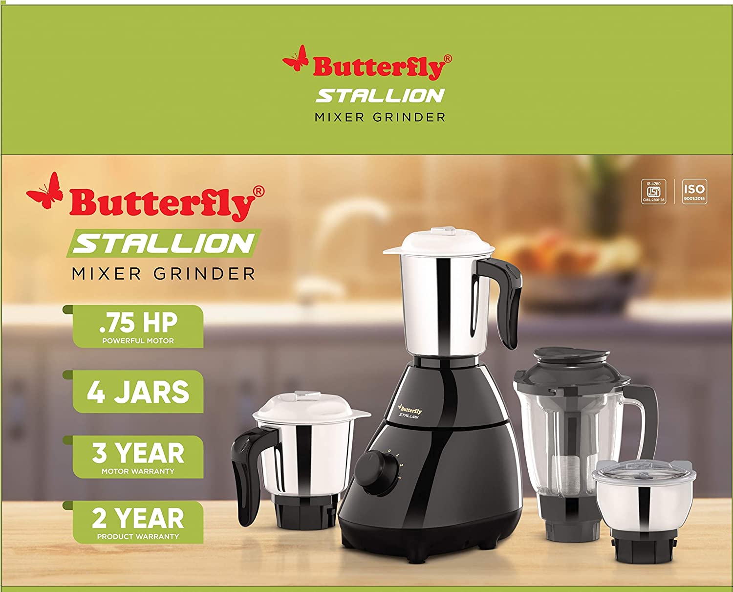 Butterfly Stallion Mixer Grinder, .75HP , 4jars, - Image 2