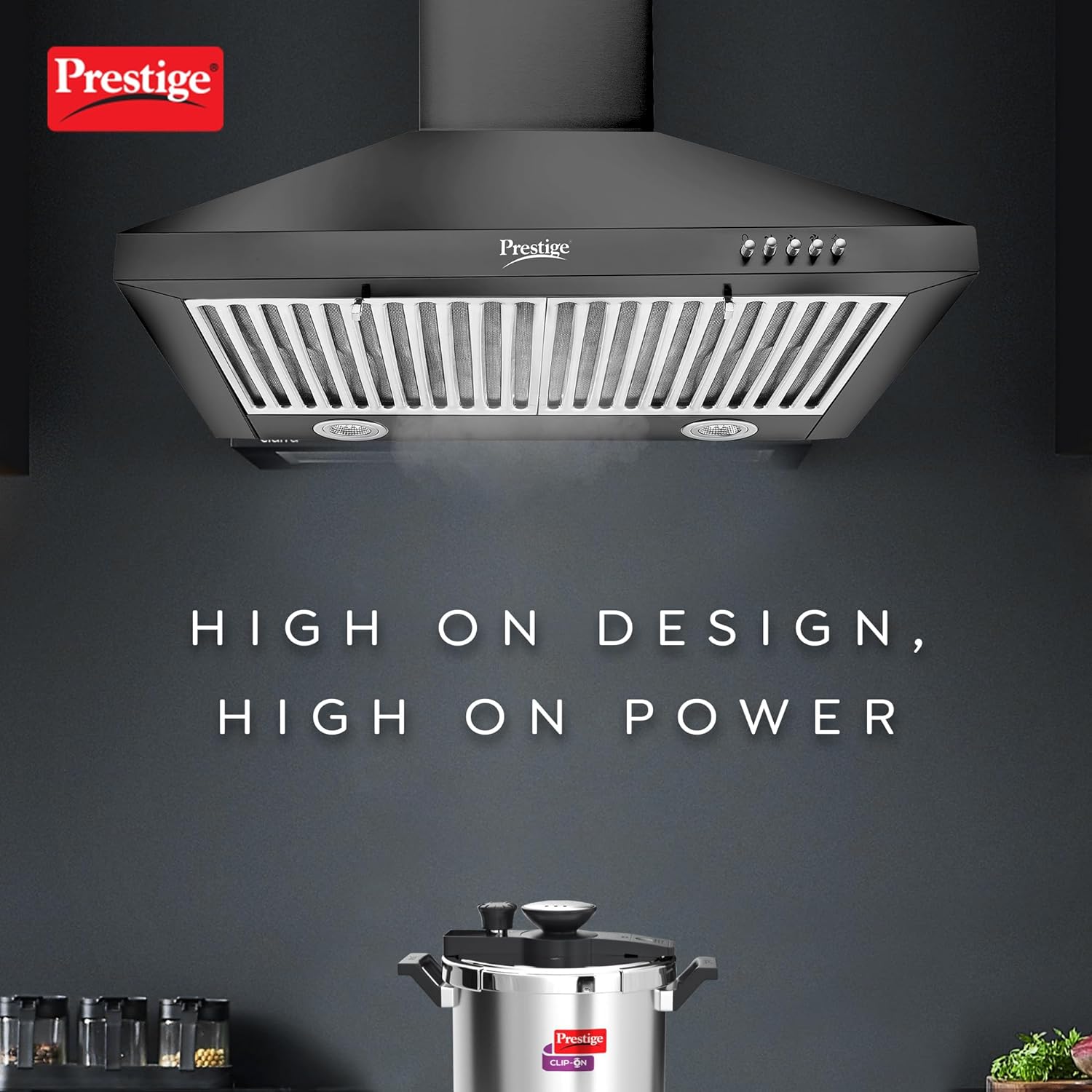 Prestige Dura Plus 600 Contemporary Black Kitchen Hood chimney|Powerful 1000M3/Suction|Easy Push Buttons With 3 Speed|SS Baffle Filter - Image 2