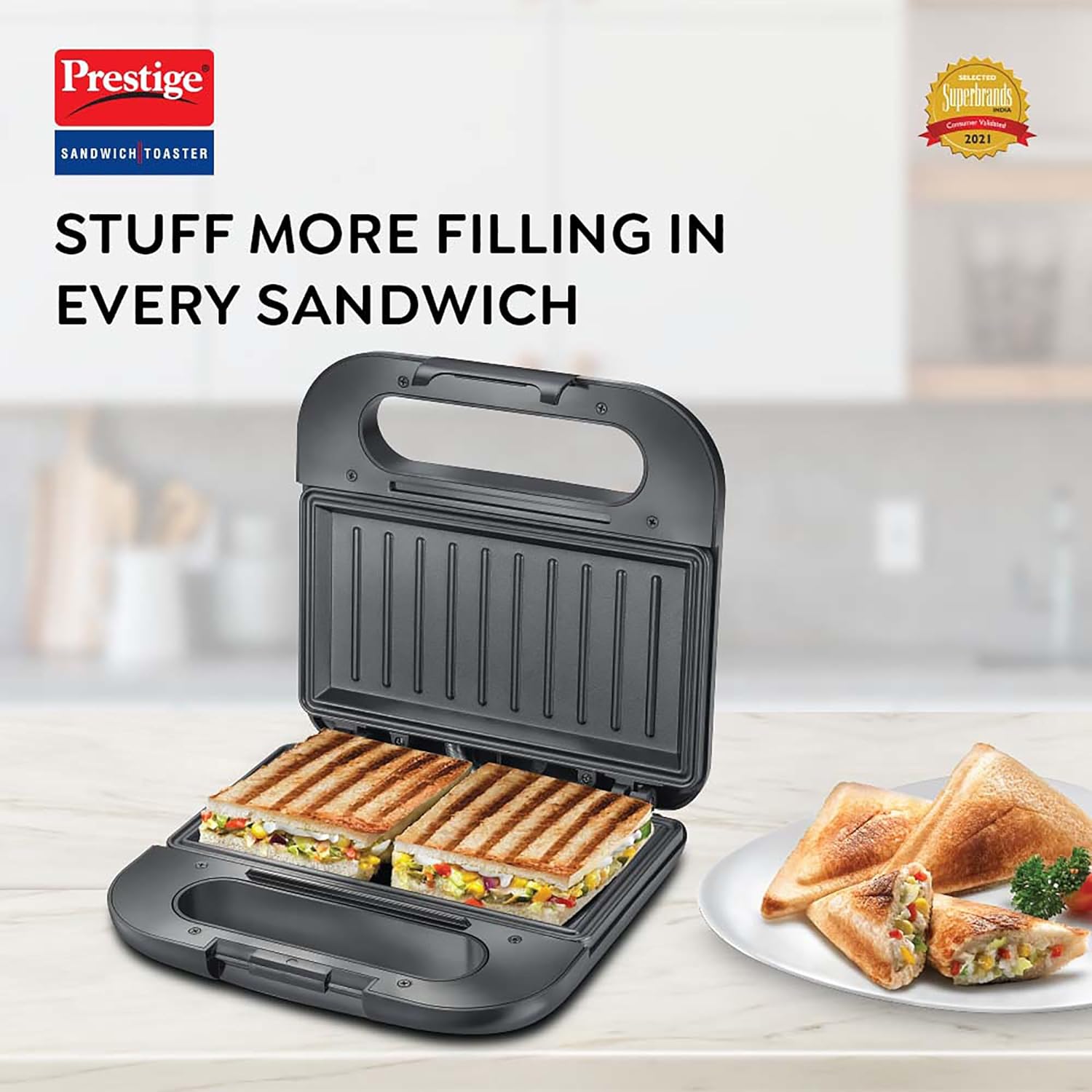 Prestige PGDP 03-SS 750 W Sandwich Toaster With Fixed & Deep Sandwich Grill Plates(Black, Non-stick coated) - Image 2