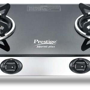 Prestige Marvel Plus Stainless Steel 2 Brass Burner Manual Glass Top Gas Stove, GTM 02 SS (Black)