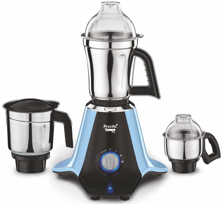 Preethi Taurus Pro Mixer Grinder for Kitchen, 3 Jars 1000 Watt Mixie, Dry and Wet Grinder Jar, 2 Year Warranty, Blue-Black, (Mg-259) Plastic
