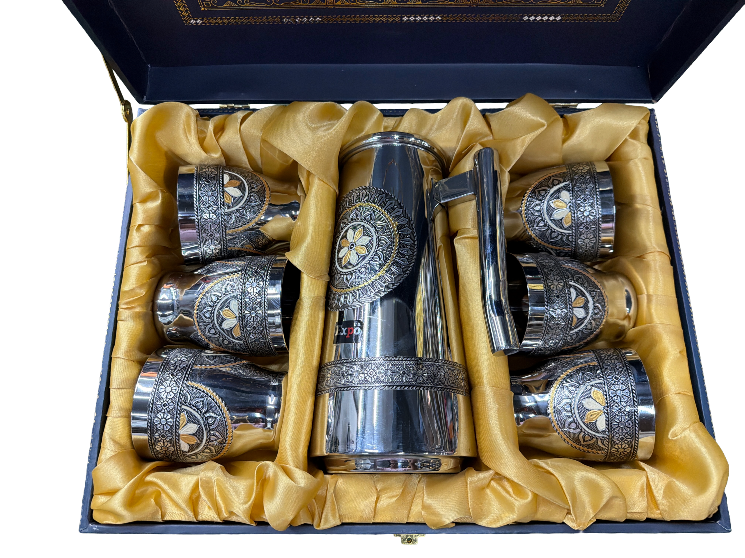 Expo Designer Steel Jug Set with 6 Glasses(Meenakari)