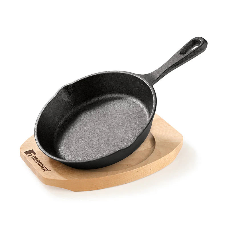 Bergner Mini Cast Iron Pan with Wooden Tray