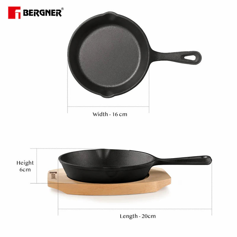 Bergner Mini Cast Iron Pan with Wooden Tray