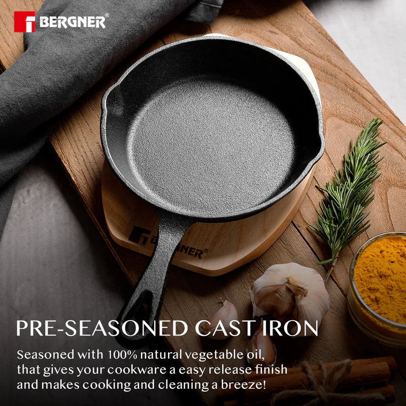 Bergner Mini Cast Iron Pan with Wooden Tray