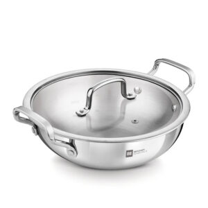 Bergner Essential Triply Stainless Steel Kadai with Glass Lid