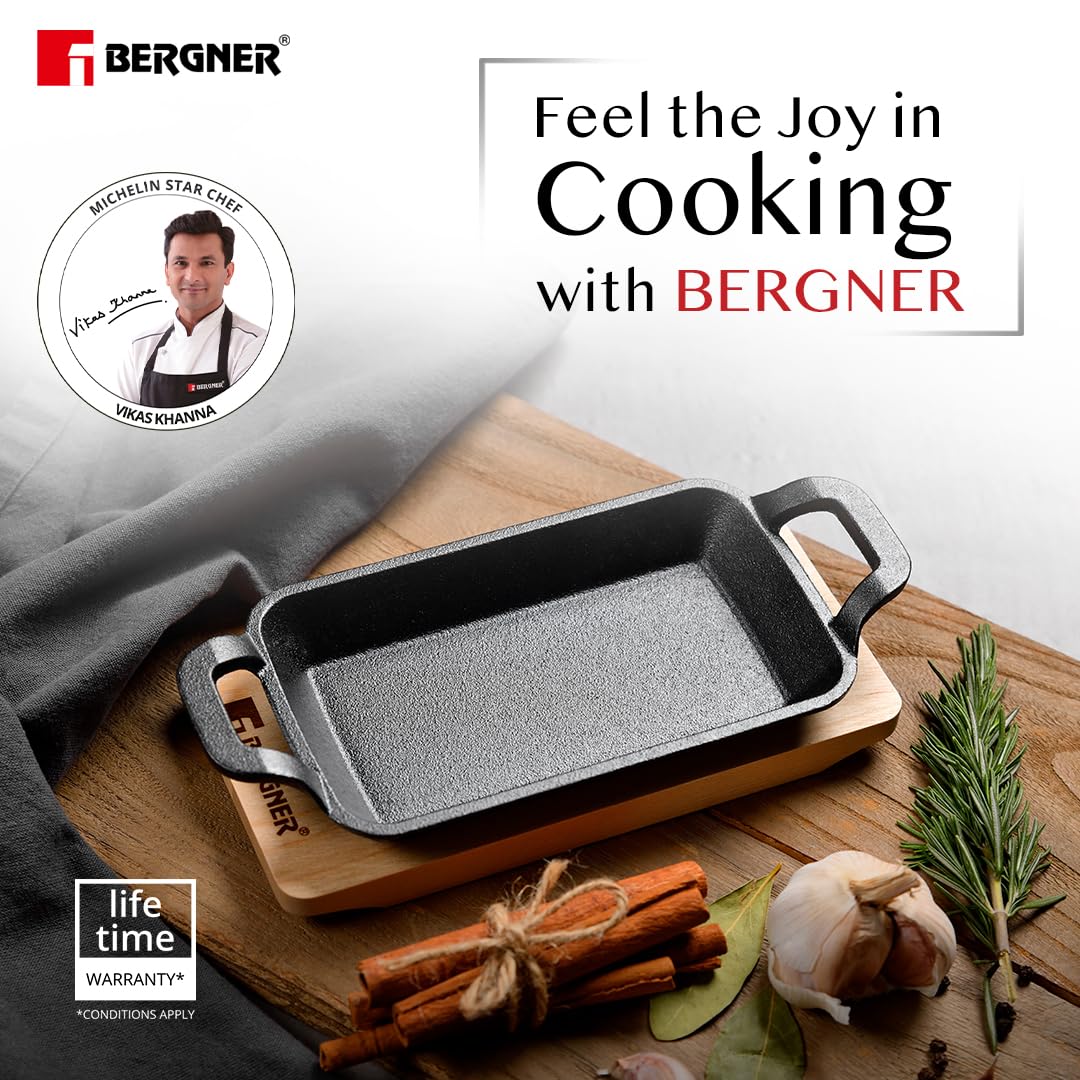 Bergner Mini Cast Iron Baking Pan with Wooden Tray