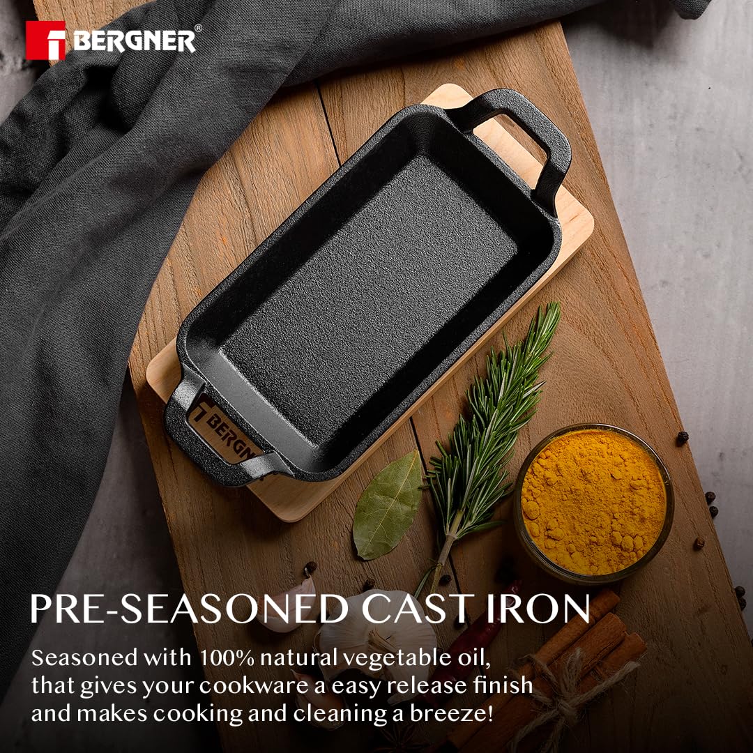 Bergner Mini Cast Iron Baking Pan with Wooden Tray