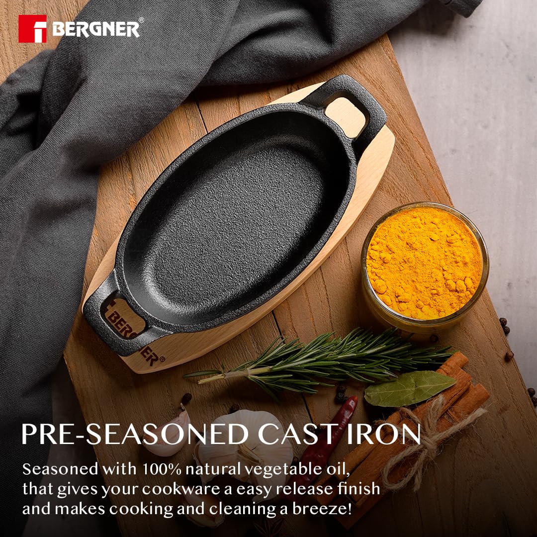 Bergner Mini Cast Iron Baking Pan with Wooden Tray