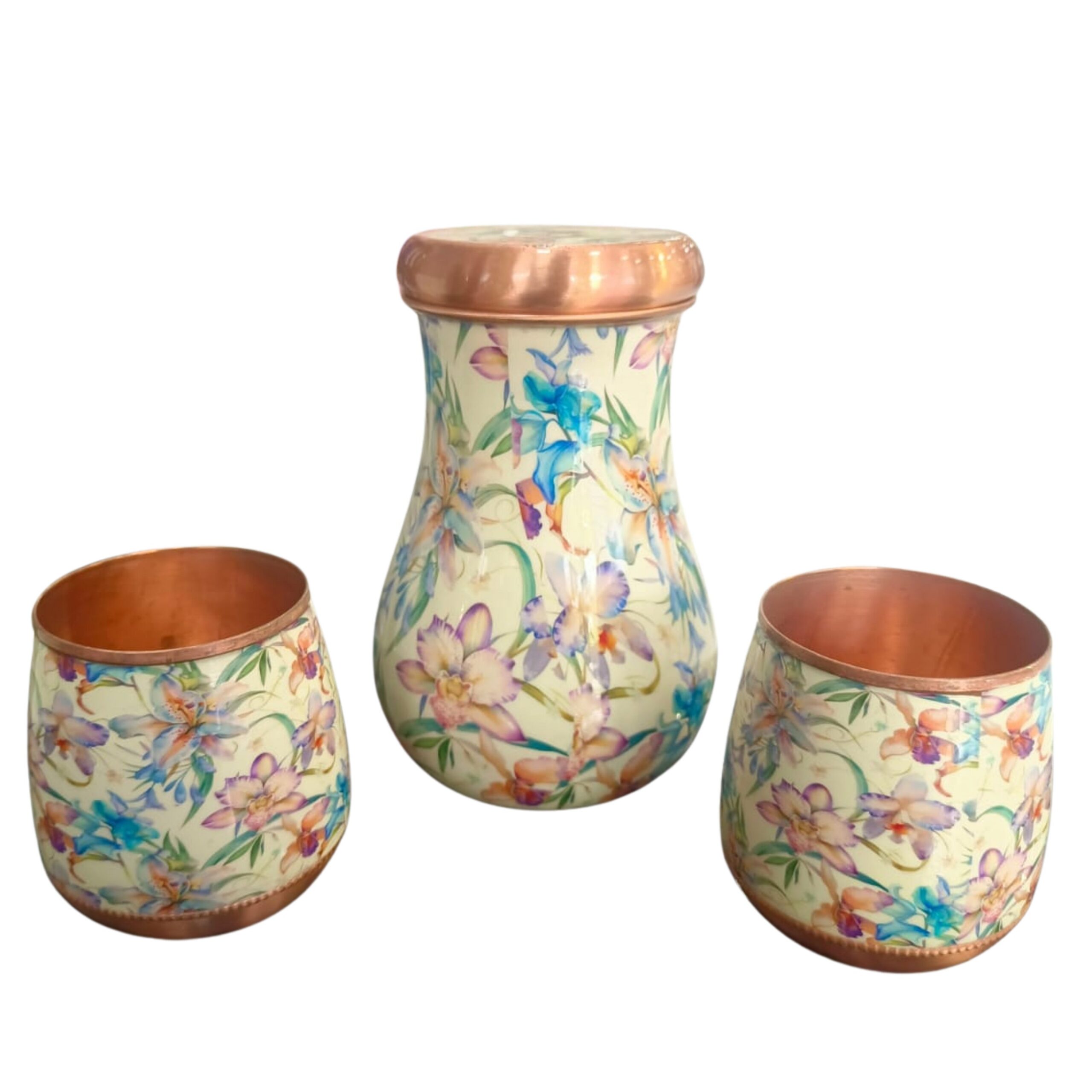 Attro Copper Kalash Pot with Lid with 2 Matching Glasses
