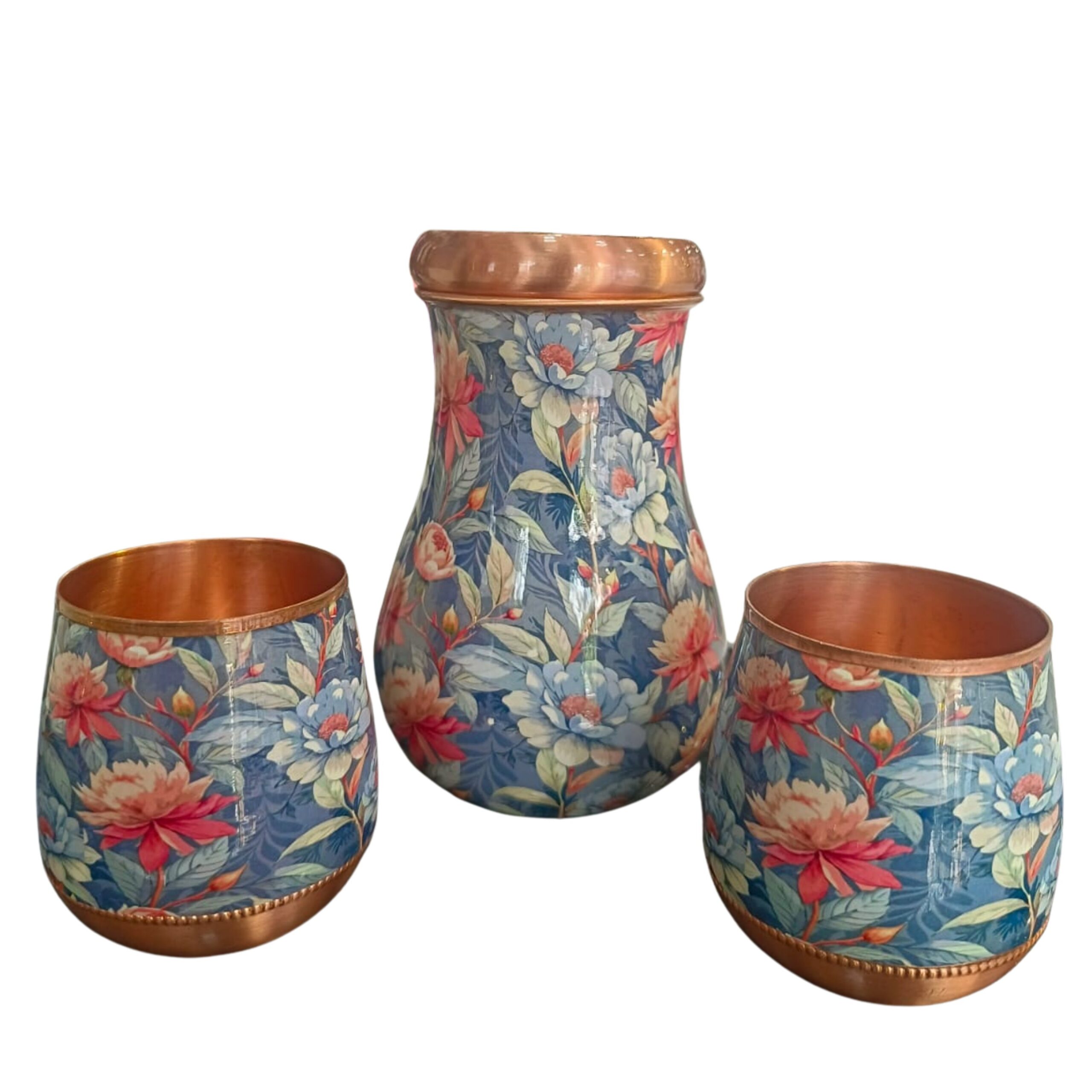 Attro Copper Kalash Pot with Lid with 2 Matching Glasses