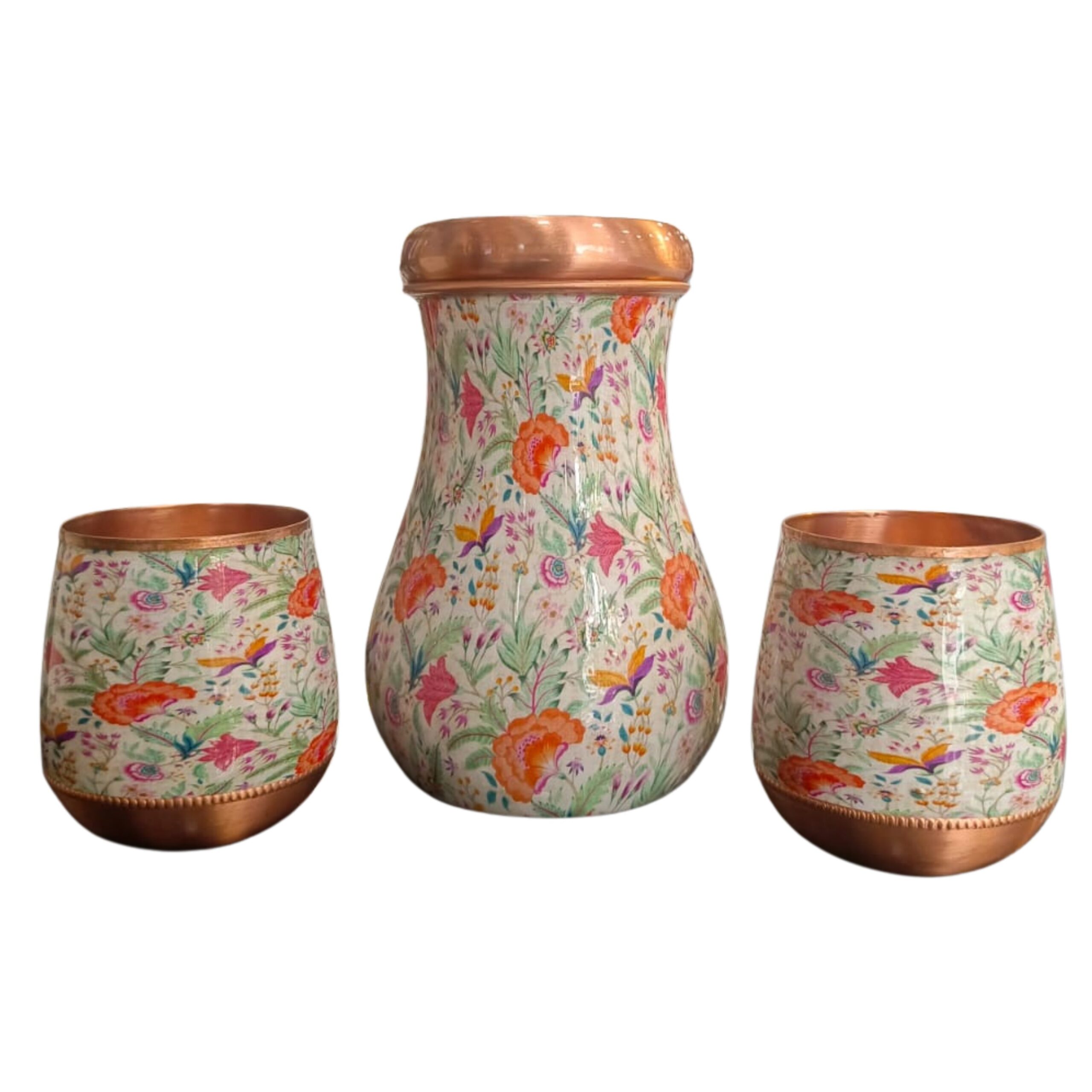 Attro Copper Kalash Pot with Lid with 2 Matching Glasses