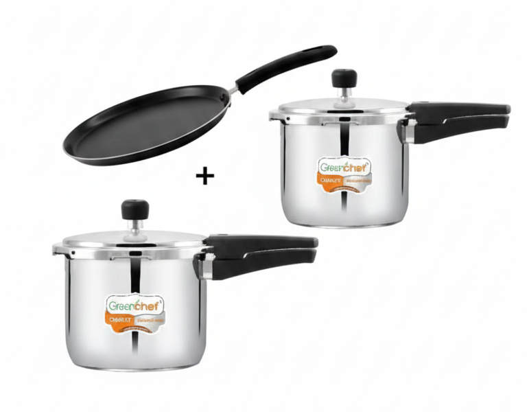 Greenchef Special Flat Tawa+Compact Prime Stainless Steel Cooker Combo