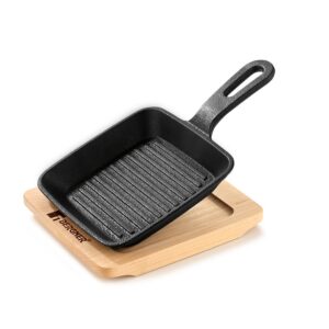 Bergner Mini Cast Iron Griddle Pan with Wooden Tray