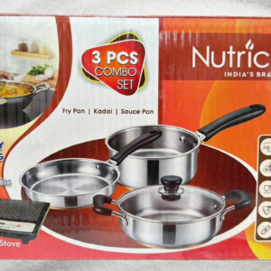 NUTRICHEF INDUCTION (1800 WATTS) KITCHEN COMBO SET (STAINLESS STEEL FRY PAN/KADAI/SAUCE PAN) SET OF 3