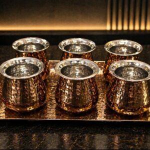Lime ss Hammered lota with tray (6 Lota with tray ) color option (silver/ gold/Rose gold )