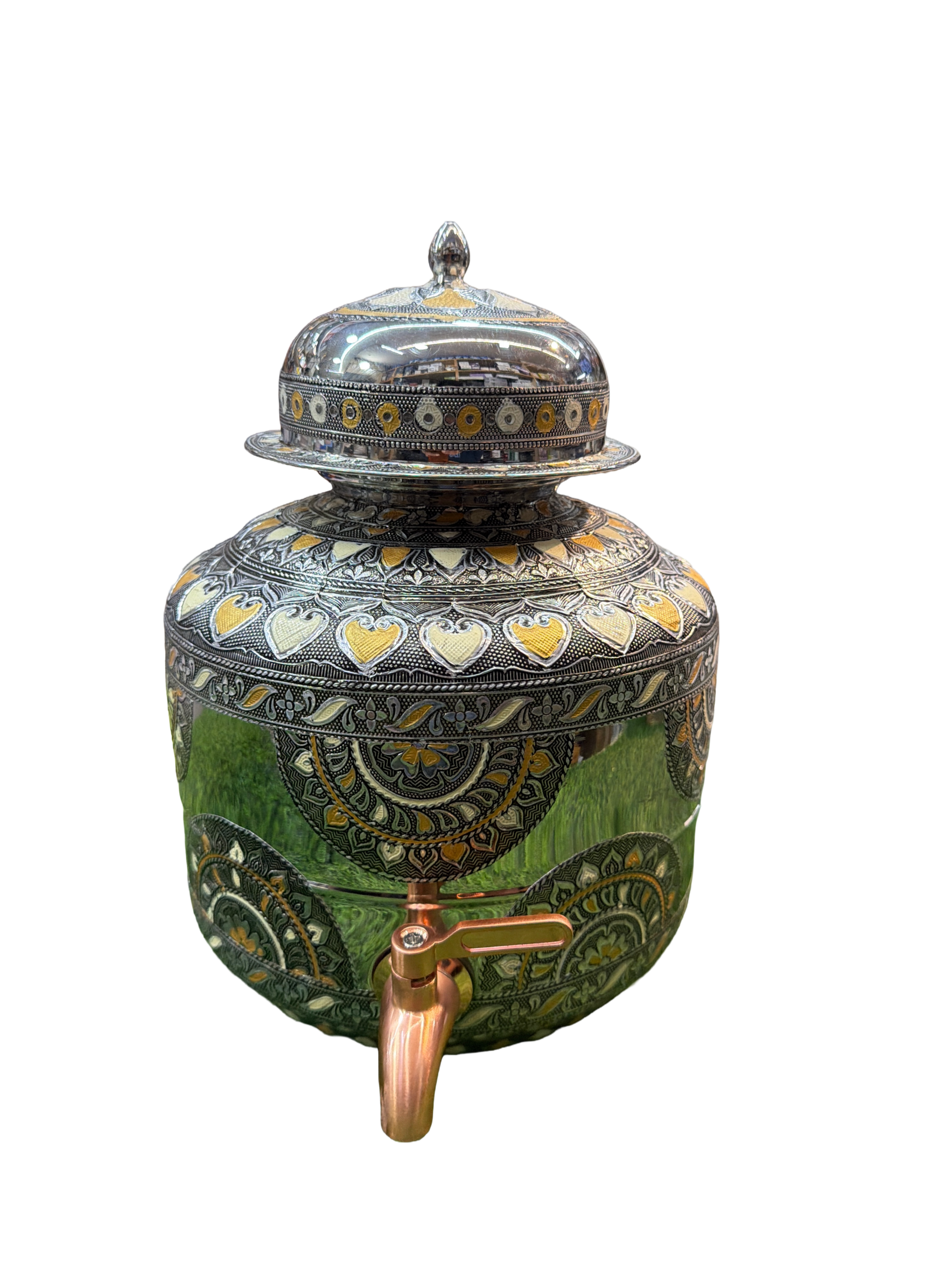 Lime stainless steel Meenakari Mataka/ water pot 5 liters